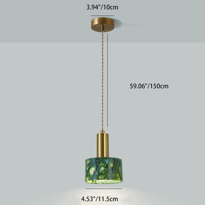 Traditional Japanese Globe & Cylinder & Semi-circle Jade Stone Metal 1-Light Pendant Light For Bedroom & Living Room
