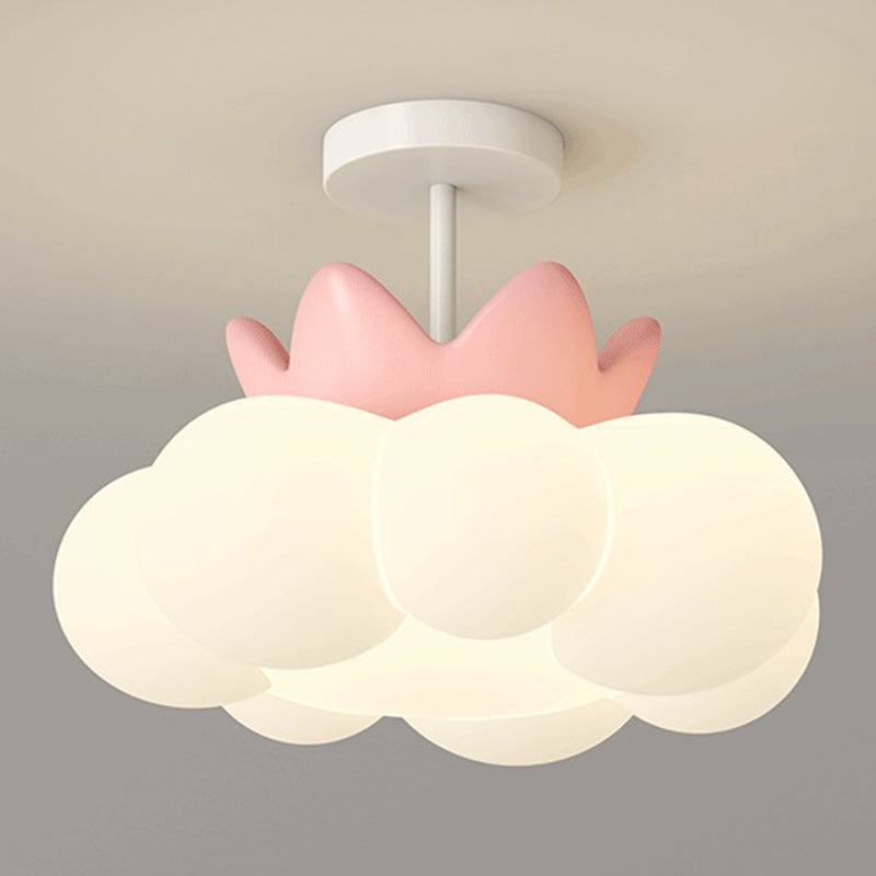 Contemporary Creative Iron & PE Cloud-Shaped LED Semi-Flush Mount Ceiling Light For Bedroom & Living Room