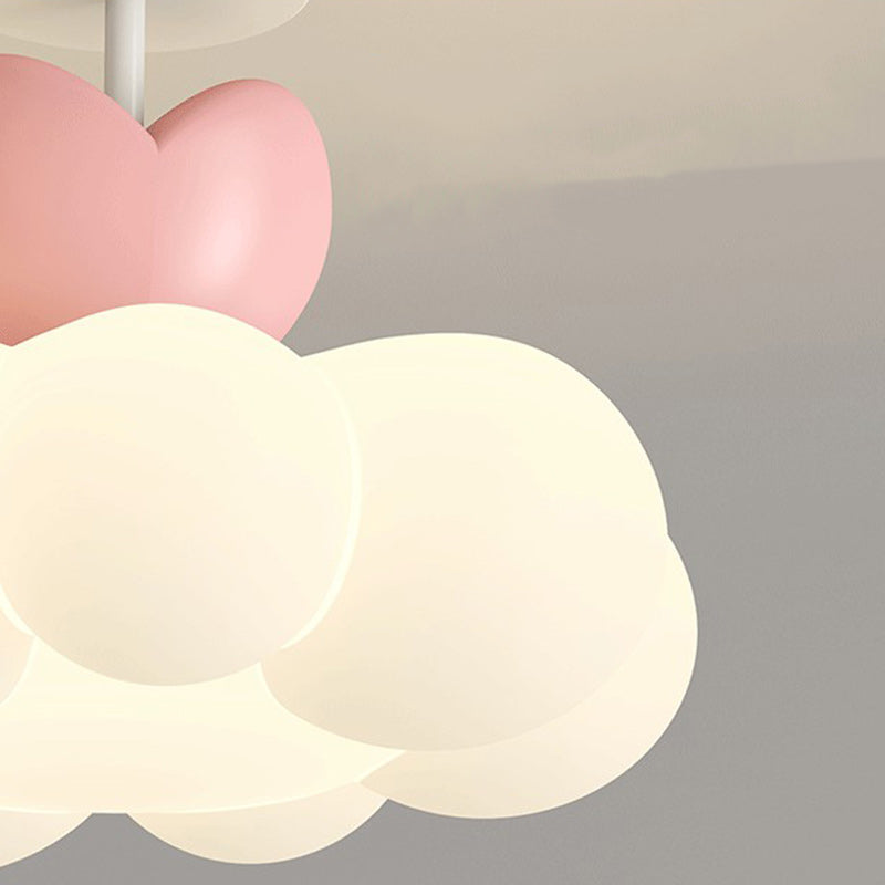 Contemporary Creative Iron & PE Cloud-Shaped LED Semi-Flush Mount Ceiling Light For Bedroom & Living Room