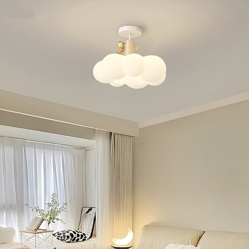 Contemporary Creative Iron & PE Cloud-Shaped LED Semi-Flush Mount Ceiling Light For Bedroom & Living Room