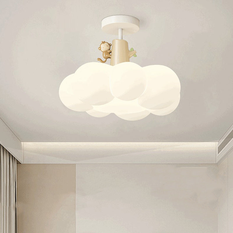 Contemporary Creative Iron & PE Cloud-Shaped LED Semi-Flush Mount Ceiling Light For Bedroom & Living Room