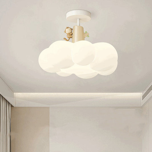 Contemporary Creative Iron & PE Cloud-Shaped LED Semi-Flush Mount Ceiling Light For Bedroom & Living Room