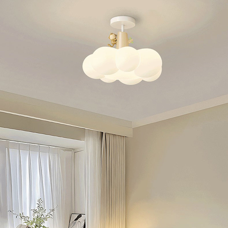 Contemporary Creative Iron & PE Cloud-Shaped LED Semi-Flush Mount Ceiling Light For Bedroom & Living Room