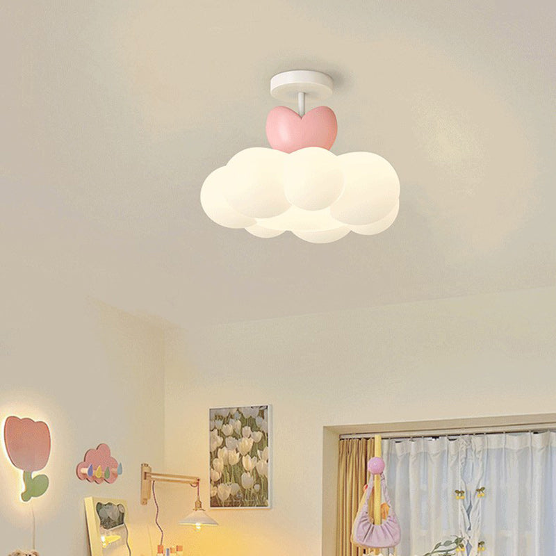 Contemporary Creative Iron & PE Cloud-Shaped LED Semi-Flush Mount Ceiling Light For Bedroom & Living Room