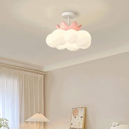 Contemporary Creative Iron & PE Cloud-Shaped LED Semi-Flush Mount Ceiling Light For Bedroom & Living Room