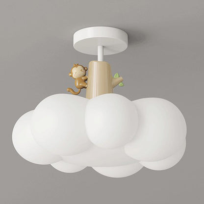 Contemporary Creative Iron & PE Cloud-Shaped LED Semi-Flush Mount Ceiling Light For Bedroom & Living Room