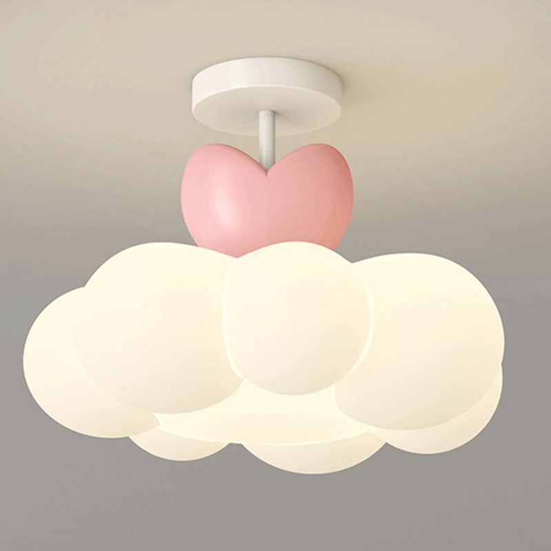 Contemporary Creative Iron & PE Cloud-Shaped LED Semi-Flush Mount Ceiling Light For Bedroom & Living Room