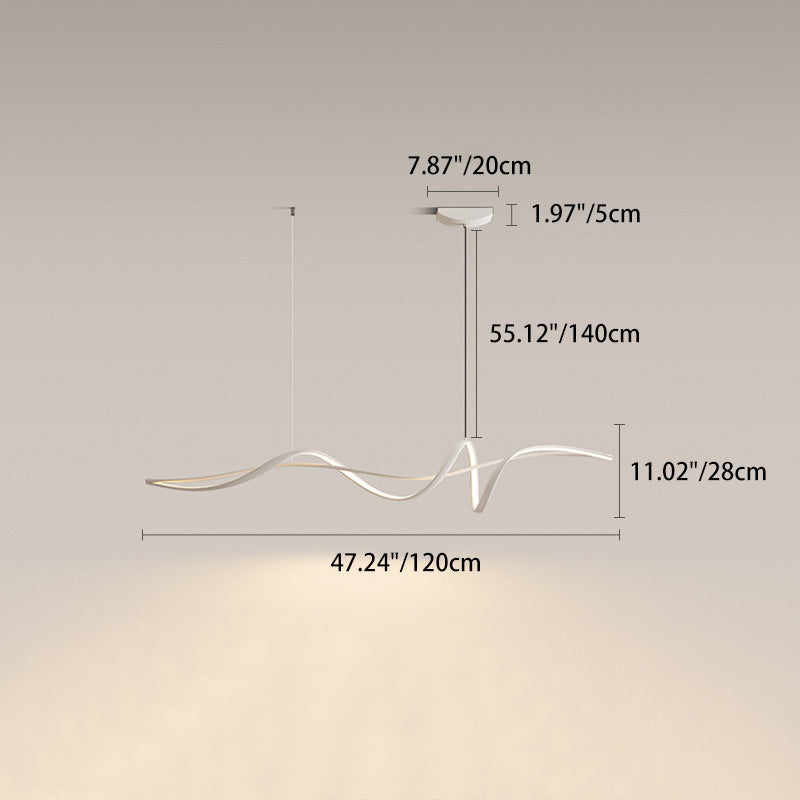 Modern Minimalist Aluminum, Iron & Acrylic Curved Linear LED Island Light Chandelier For Dining Room, Bedroom & Living Room