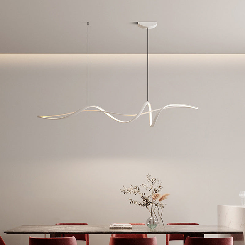 Modern Minimalist Aluminum, Iron & Acrylic Curved Linear LED Island Light Chandelier For Dining Room, Bedroom & Living Room