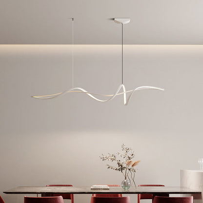 Modern Minimalist Aluminum, Iron & Acrylic Curved Linear LED Island Light Chandelier For Dining Room, Bedroom & Living Room