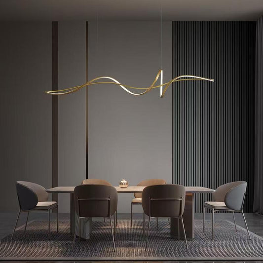 Modern Minimalist Aluminum, Iron & Acrylic Curved Linear LED Island Light Chandelier For Dining Room, Bedroom & Living Room