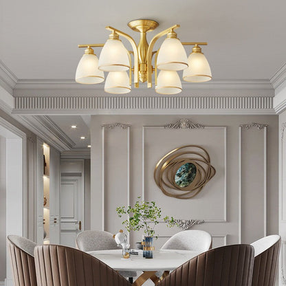 Modern Luxury Brass & Glass Cone 1/6/8/10-Light Semi-Flush Mount Ceiling Light For Bedroom, Living Room & Hallway