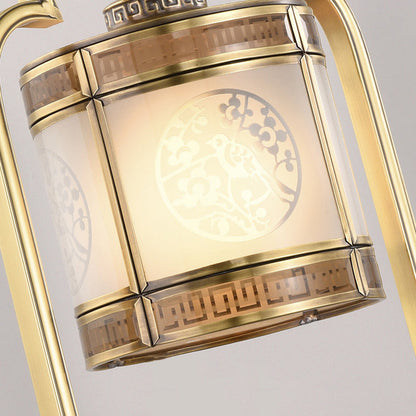 Traditional Chinese Copper & Glass Cylindrical 1-Light Table Lamp For Bedroom & Living Room