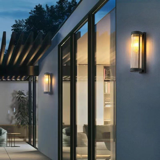 Modern Minimalist Waterproof Stainless Steel & Glass Cylinder 1-Light Wall Sconce Lamp For Outdoor Garden & Patio