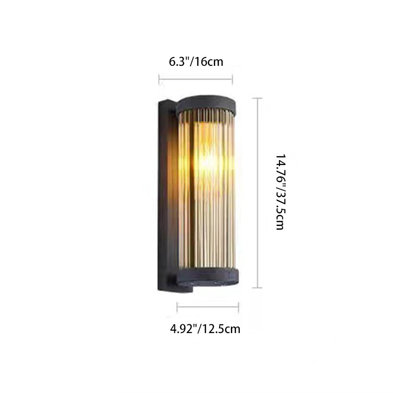 Modern Minimalist Waterproof Stainless Steel & Glass Cylinder 1-Light Wall Sconce Lamp For Outdoor Garden & Patio