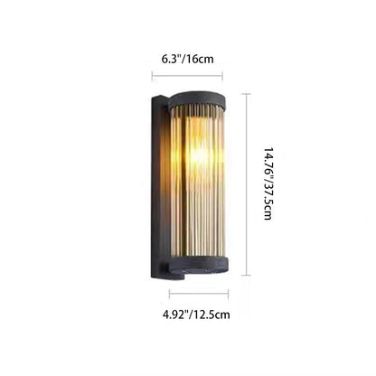 Modern Minimalist Waterproof Stainless Steel & Glass Cylinder 1-Light Wall Sconce Lamp For Outdoor Garden & Patio
