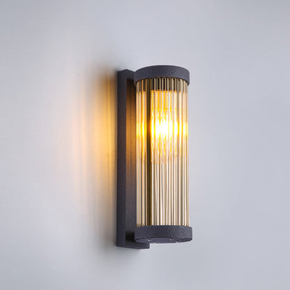 Modern Minimalist Waterproof Stainless Steel & Glass Cylinder 1-Light Wall Sconce Lamp For Outdoor Garden & Patio