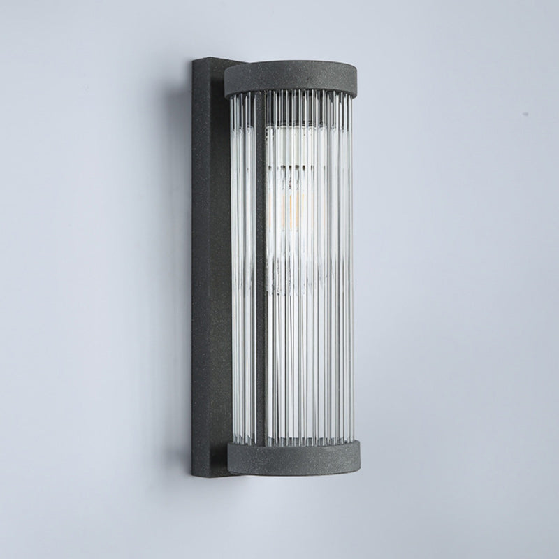 Modern Minimalist Waterproof Stainless Steel & Glass Cylinder 1-Light Wall Sconce Lamp For Outdoor Garden & Patio