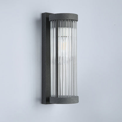 Modern Minimalist Waterproof Stainless Steel & Glass Cylinder 1-Light Wall Sconce Lamp For Outdoor Garden & Patio