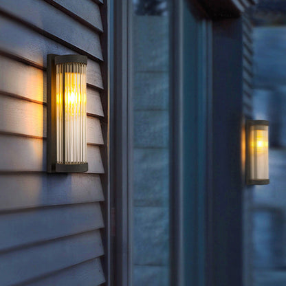 Modern Minimalist Stainless Steel & Glass Cylinder LED Solar Waterproof Wall Sconce Lamp For Outdoor Garden & Patio
