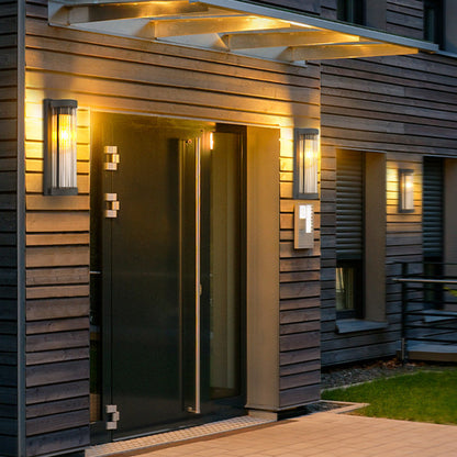 Modern Minimalist Stainless Steel & Glass Cylinder LED Solar Waterproof Wall Sconce Lamp For Outdoor Garden & Patio