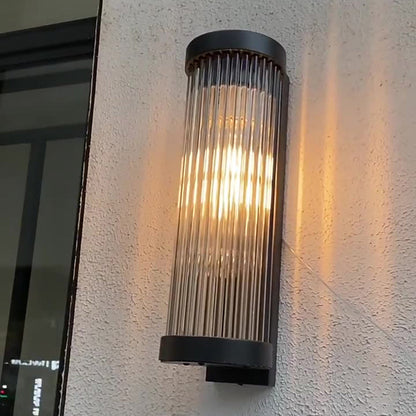 Modern Minimalist Stainless Steel & Glass Cylinder LED Solar Waterproof Wall Sconce Lamp For Outdoor Garden & Patio