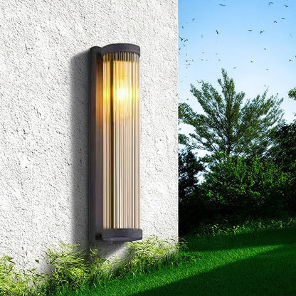 Modern Minimalist Stainless Steel & Glass Cylinder LED Solar Waterproof Wall Sconce Lamp For Outdoor Garden & Patio