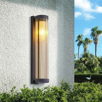 Modern Minimalist Stainless Steel & Glass Cylinder LED Solar Waterproof Wall Sconce Lamp For Outdoor Garden & Patio