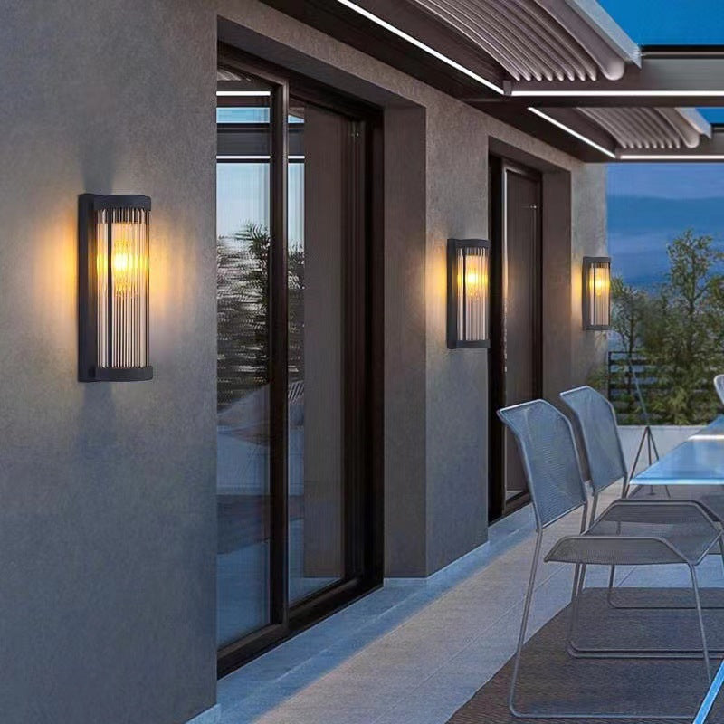 Modern Minimalist Stainless Steel & Glass Cylinder LED Solar Waterproof Wall Sconce Lamp For Outdoor Garden & Patio