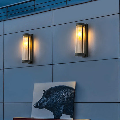 Modern Minimalist Stainless Steel & Glass Cylinder LED Solar Waterproof Wall Sconce Lamp For Outdoor Garden & Patio