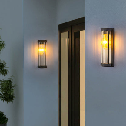 Modern Minimalist Stainless Steel & Glass Cylinder LED Solar Waterproof Wall Sconce Lamp For Outdoor Garden & Patio