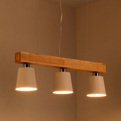 Contemporary Nordic Wood & Iron Cone Linear 3/5-Light Island Light Chandelier For Dining Room, Bedroom, Living Room
