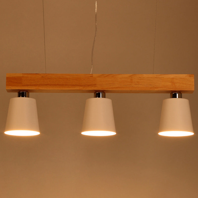 Contemporary Nordic Wood & Iron Cone Linear 3/5-Light Island Light Chandelier For Dining Room, Bedroom, Living Room