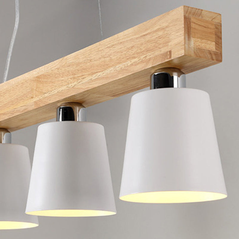 Contemporary Nordic Wood & Iron Cone Linear 3/5-Light Island Light Chandelier For Dining Room, Bedroom, Living Room
