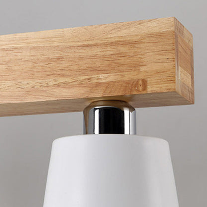 Contemporary Nordic Wood & Iron Cone Linear 3/5-Light Island Light Chandelier For Dining Room, Bedroom, Living Room