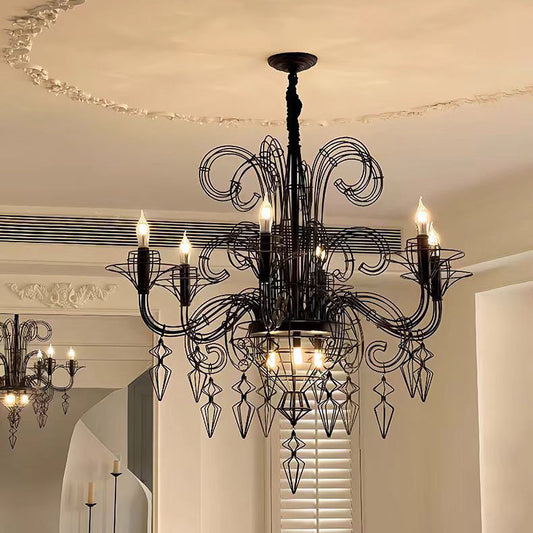 Traditional Vintage Carbon Steel Curved Round 9/12-Light Chandelier For Living Room, Bedroom