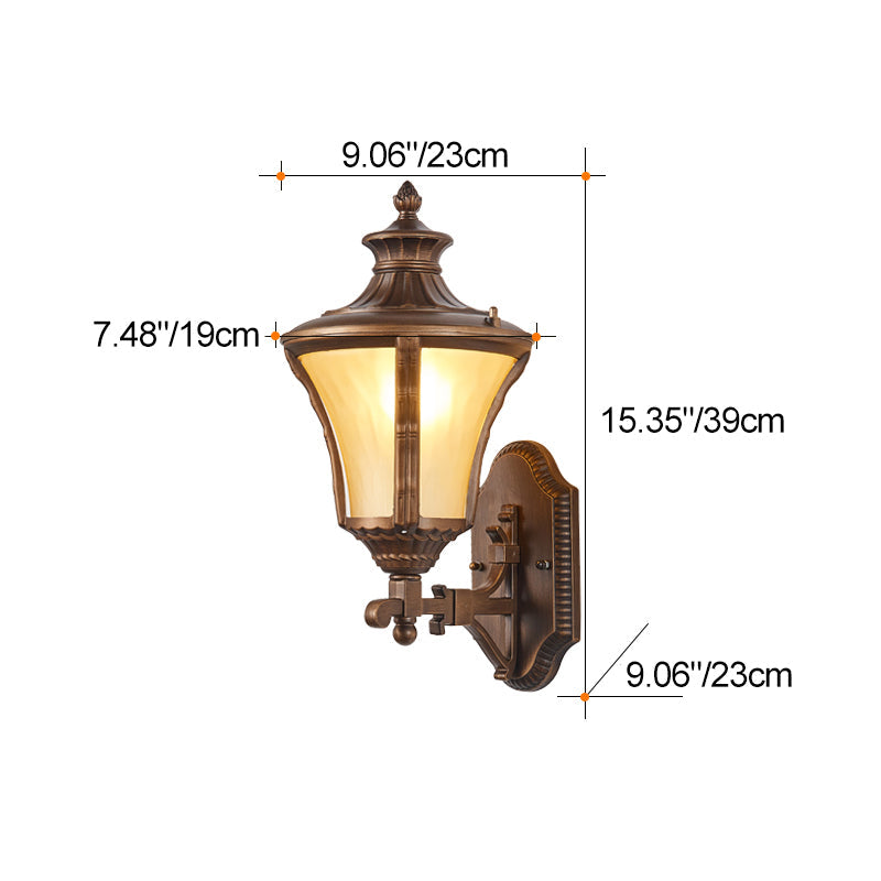 Traditional European Aluminum & Glass Conical 1-Light Waterproof Wall Sconce Lamp For Outdoor Garden & Patio