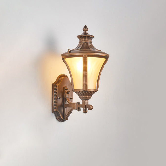 Traditional European Aluminum & Glass Conical 1-Light Waterproof Wall Sconce Lamp For Outdoor Garden & Patio