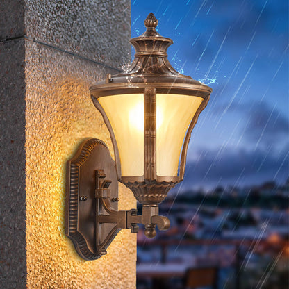 Traditional European Aluminum & Glass Conical 1-Light Waterproof Wall Sconce Lamp For Outdoor Garden & Patio