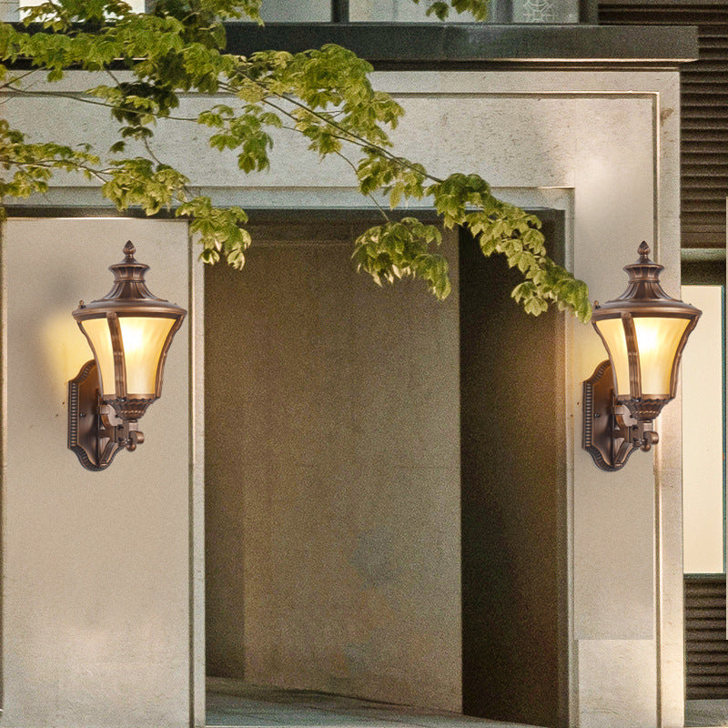 Traditional European Aluminum & Glass Conical 1-Light Waterproof Wall Sconce Lamp For Outdoor Garden & Patio