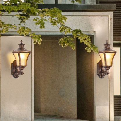 Traditional European Aluminum & Glass Conical 1-Light Waterproof Wall Sconce Lamp For Outdoor Garden & Patio