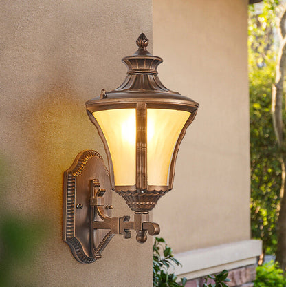 Traditional European Aluminum & Glass Conical 1-Light Waterproof Wall Sconce Lamp For Outdoor Garden & Patio