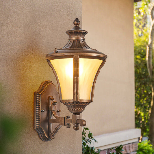Traditional European Aluminum & Glass Conical 1-Light Waterproof Wall Sconce Lamp For Outdoor Garden & Patio