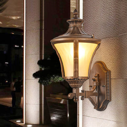 Traditional European Aluminum & Glass Conical 1-Light Waterproof Wall Sconce Lamp For Outdoor Garden & Patio