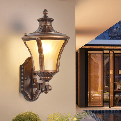 Traditional European Aluminum & Glass Conical 1-Light Waterproof Wall Sconce Lamp For Outdoor Garden & Patio