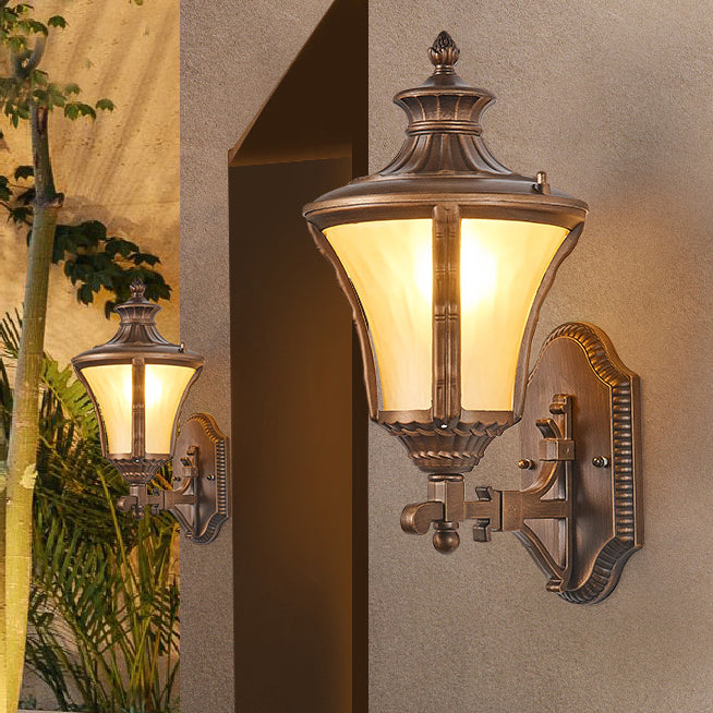 Traditional European Aluminum & Glass Conical 1-Light Waterproof Wall Sconce Lamp For Outdoor Garden & Patio