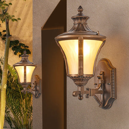 Traditional European Aluminum & Glass Conical 1-Light Waterproof Wall Sconce Lamp For Outdoor Garden & Patio