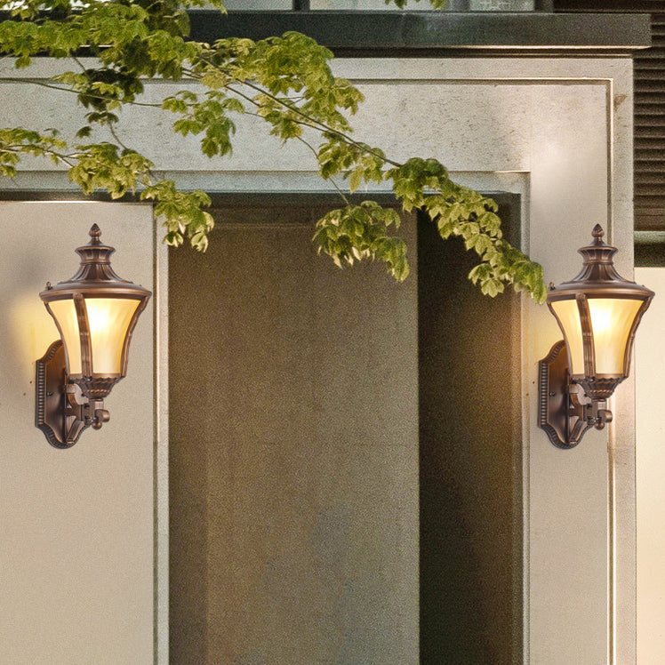 Traditional European Aluminum & Glass Conical 1-Light Waterproof Wall Sconce Lamp For Outdoor Garden & Patio
