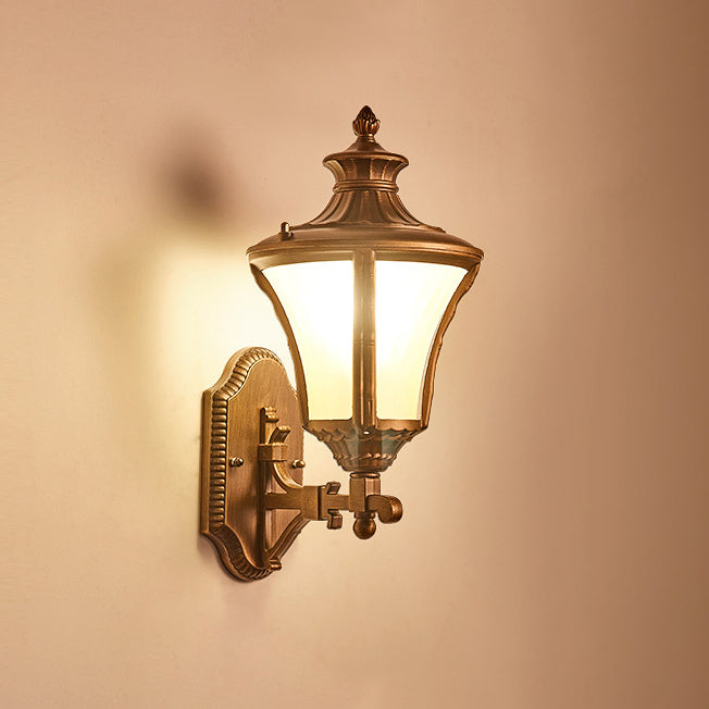 Traditional European Aluminum & Glass Conical 1-Light Waterproof Wall Sconce Lamp For Outdoor Garden & Patio