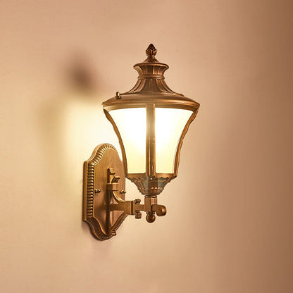 Traditional European Aluminum & Glass Conical 1-Light Waterproof Wall Sconce Lamp For Outdoor Garden & Patio